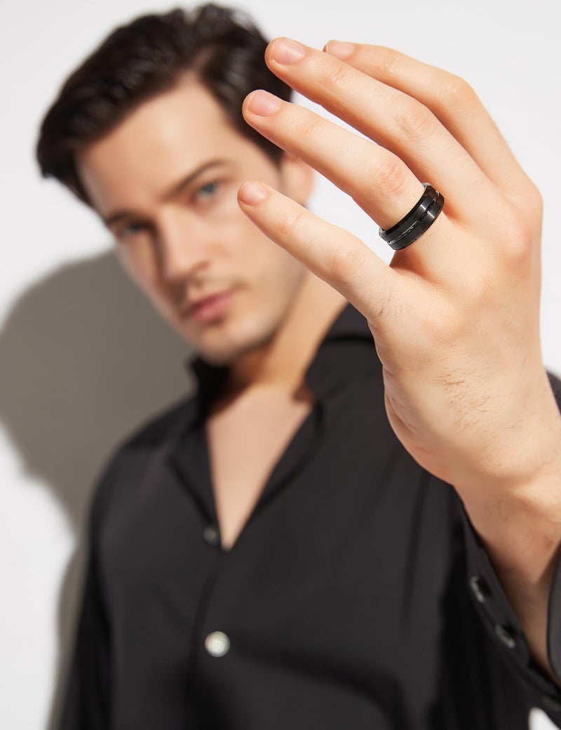 Greenpod خاتم زفاف من التنجستن الأسود 8 مم للرجال مع مركز مجوف وتشطيب مصقول مناسب للراحة مقاس 13 - Image 5